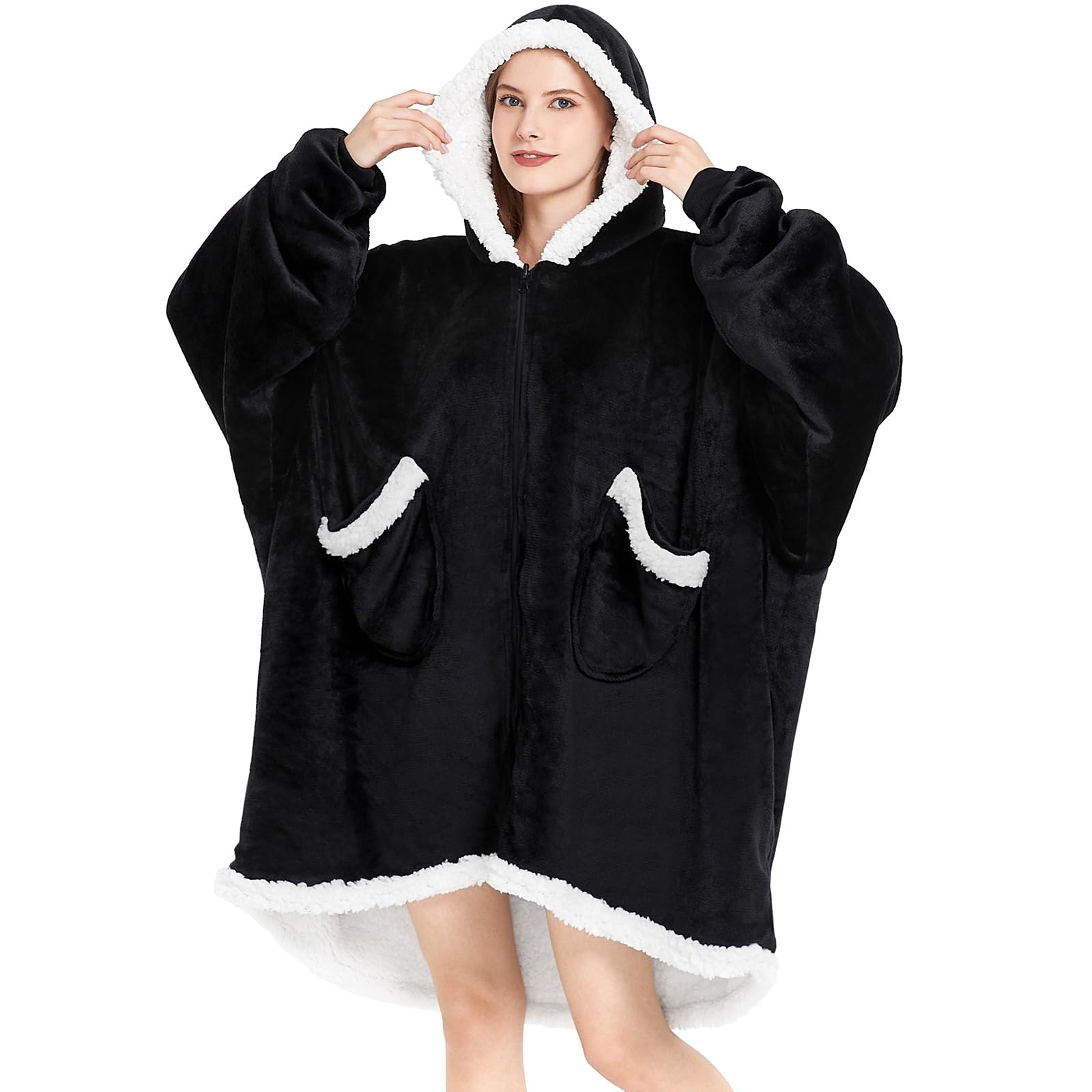 Version 1.0.0 Unisex Adult Black Sherpa Fleece Zipper Sweatshirt