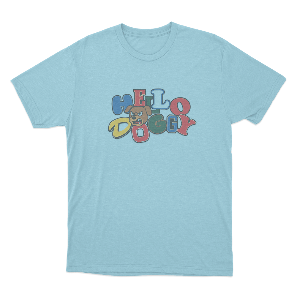 Hello Doggy Unisex T Shirt Sky Blue Hello Doggy Unisex T Shirt Sky Blue