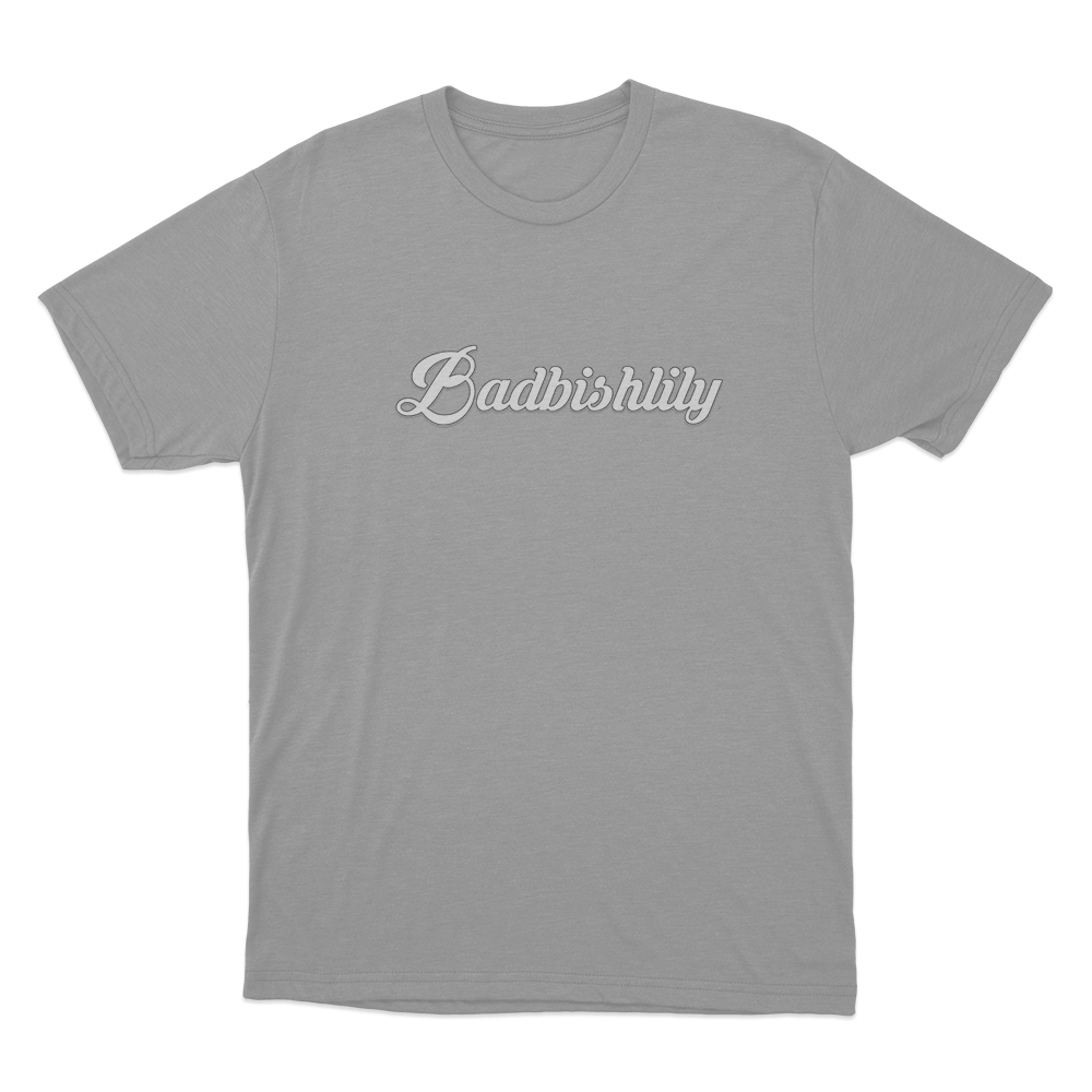 Badbishlily Script Logo Unisex T Shirt Grey Badbishlily Script Logo Unisex T Shirt Grey