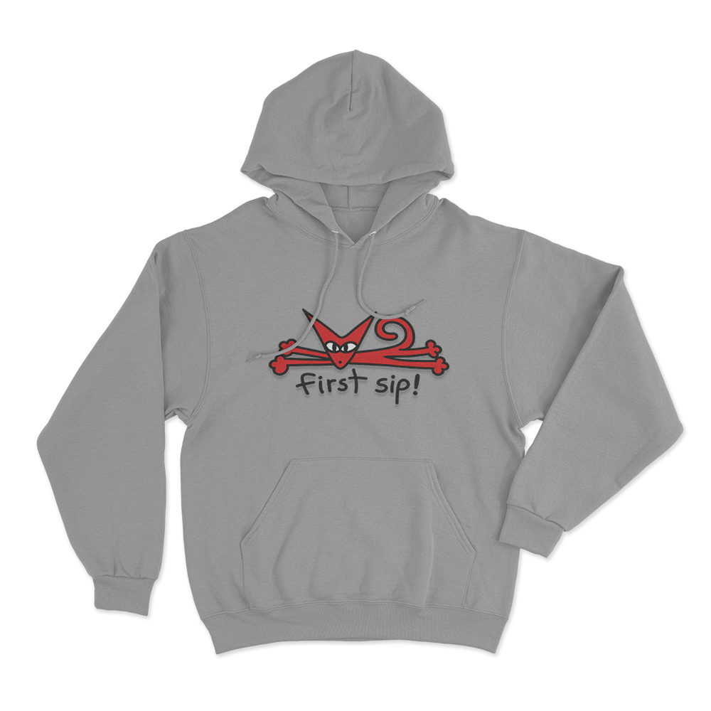 First Sip Unisex Hoodie Grey First Sip Unisex Hoodie Grey